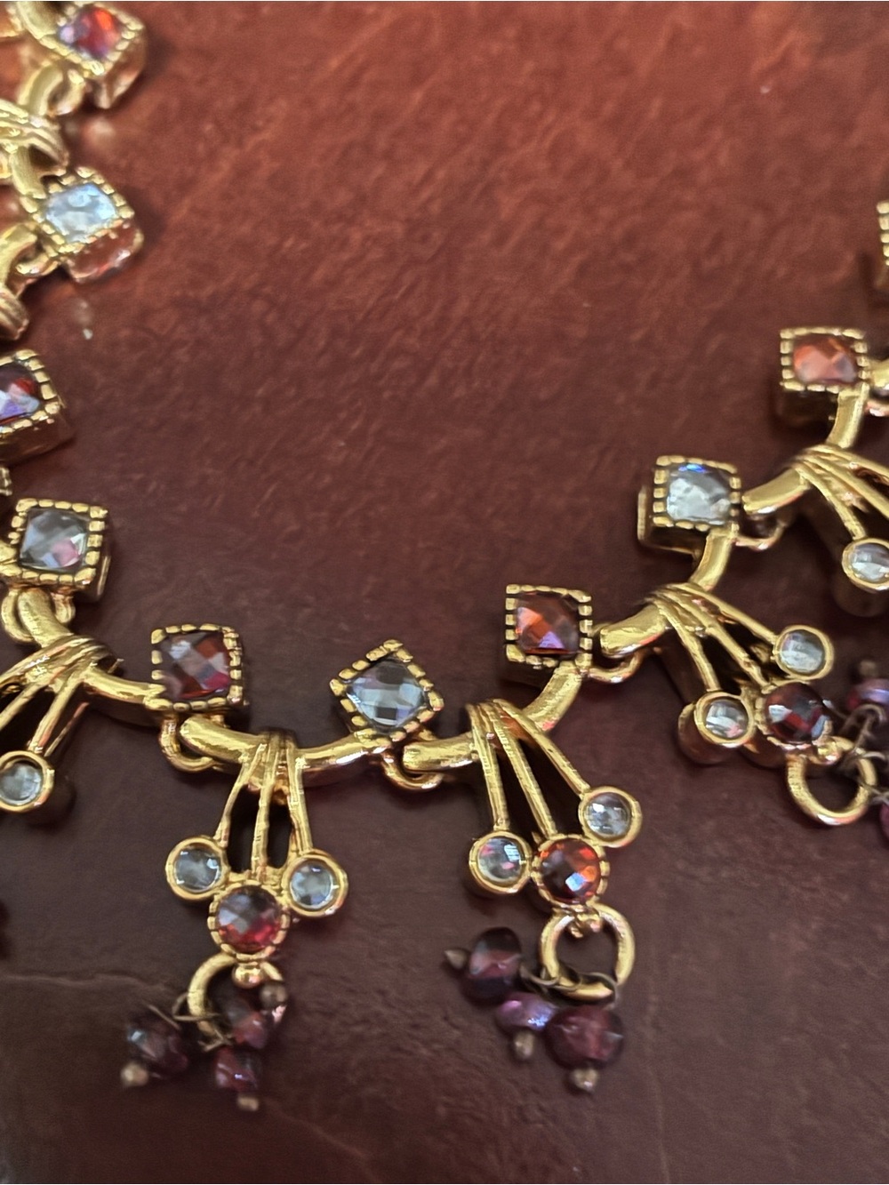 Gold-Women’s Dangle Necklace with Red and Clear Stones ❤️ - Picture 4 of 11
